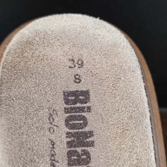 BioNatura Suede Mules Tan Leather Platform Sandals Chunky Heels Shoes sz 8 Italy - Picture 6 of 9